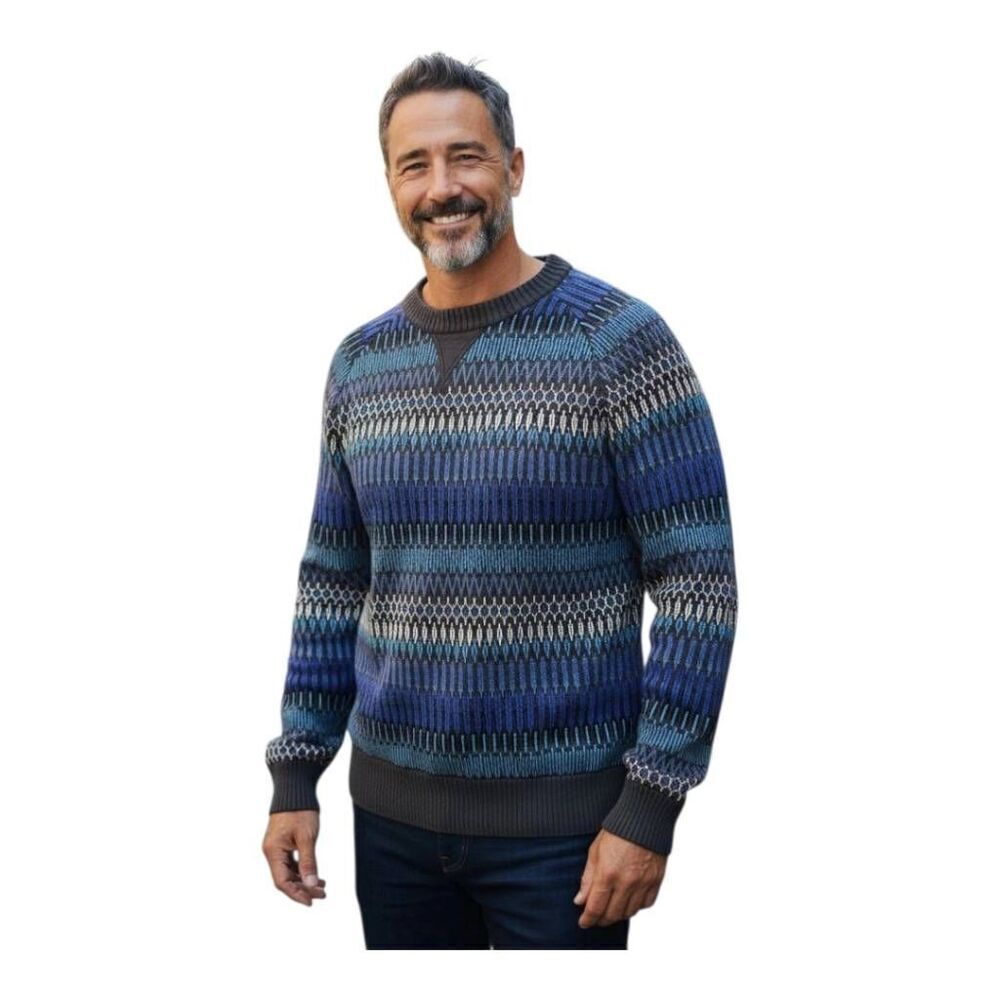 Mossimo‎ Nordic inspired striped sweater cotton men's Large blue back gray white